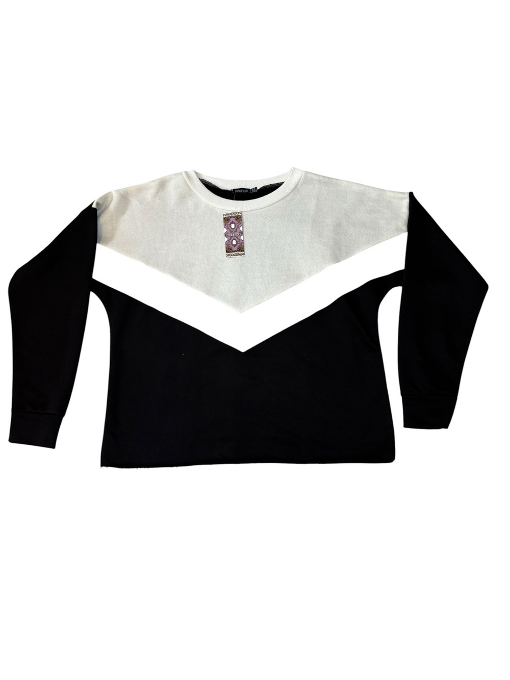 Boohoo Black & White Chevron Pullover Sweatshirt, M/L, 10